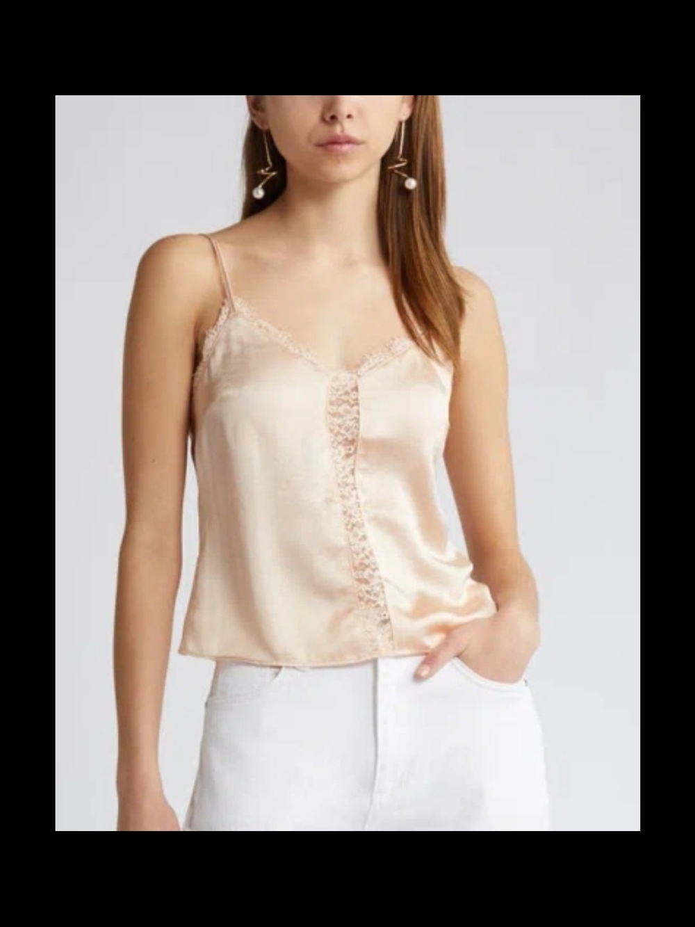 Delicate Lace-Trim Satin Cami in Blush Pink